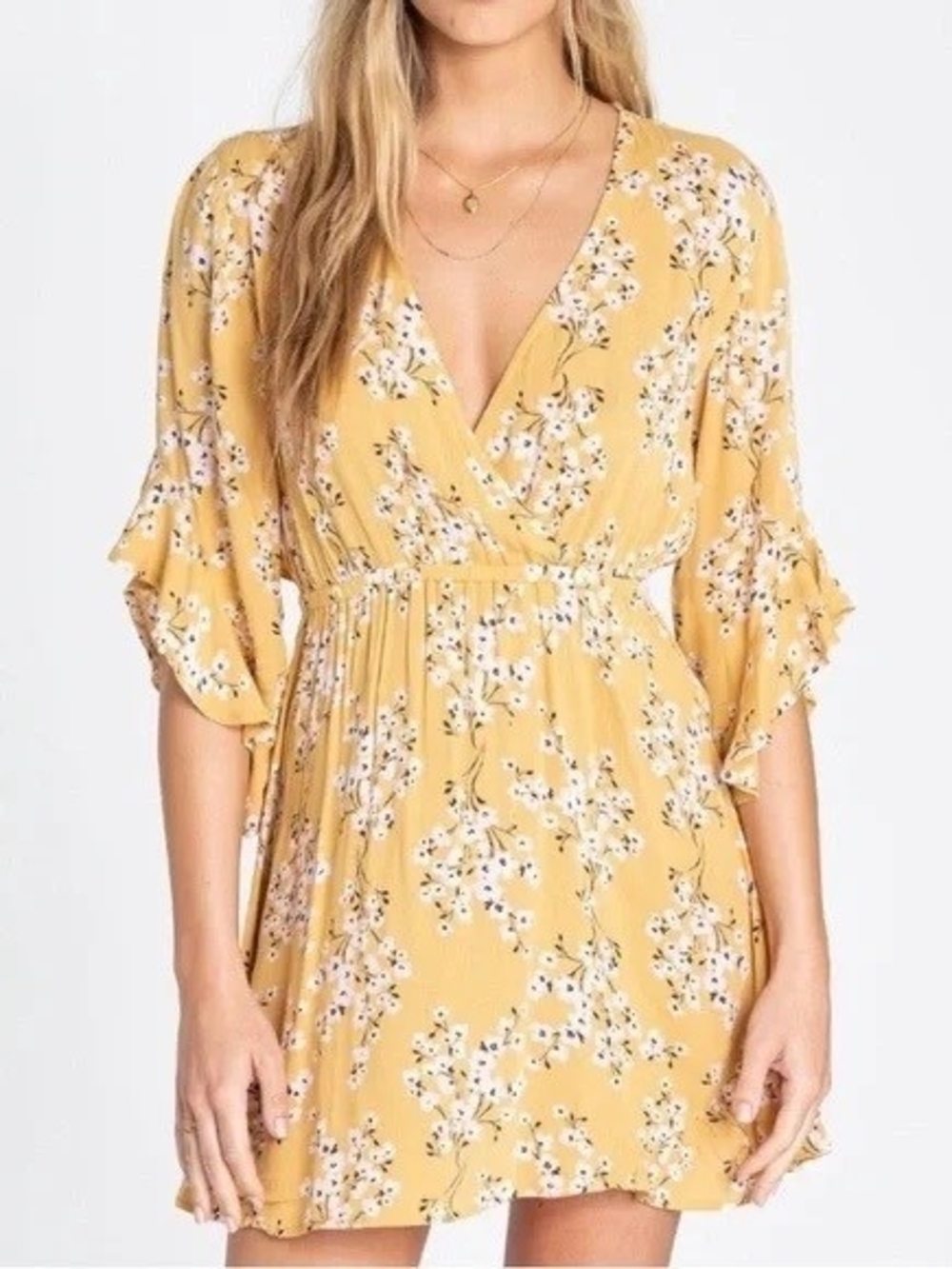 Billabong 'Love Light' Floral Wrap-Style Mini Dress